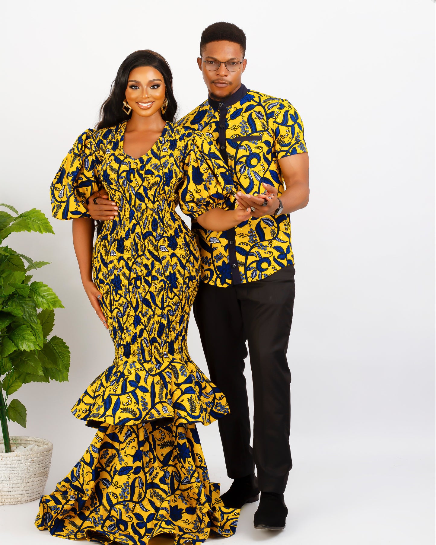 short sleeve shirt, yellow print Ankara Shirt, yellow mermaid dress, African print, long ankara dress