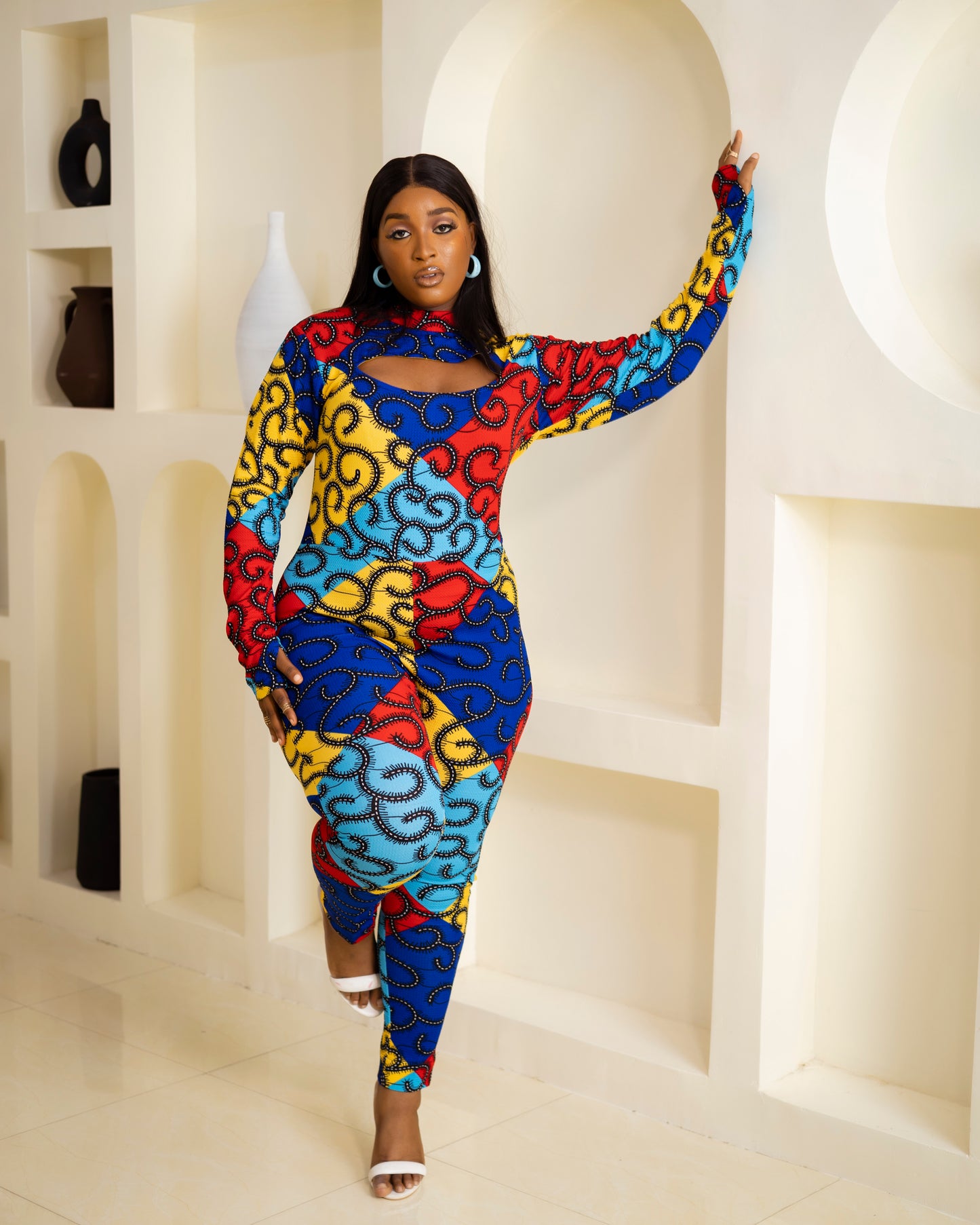 Dija Bodycon African Print long sleeve Jumpsuit