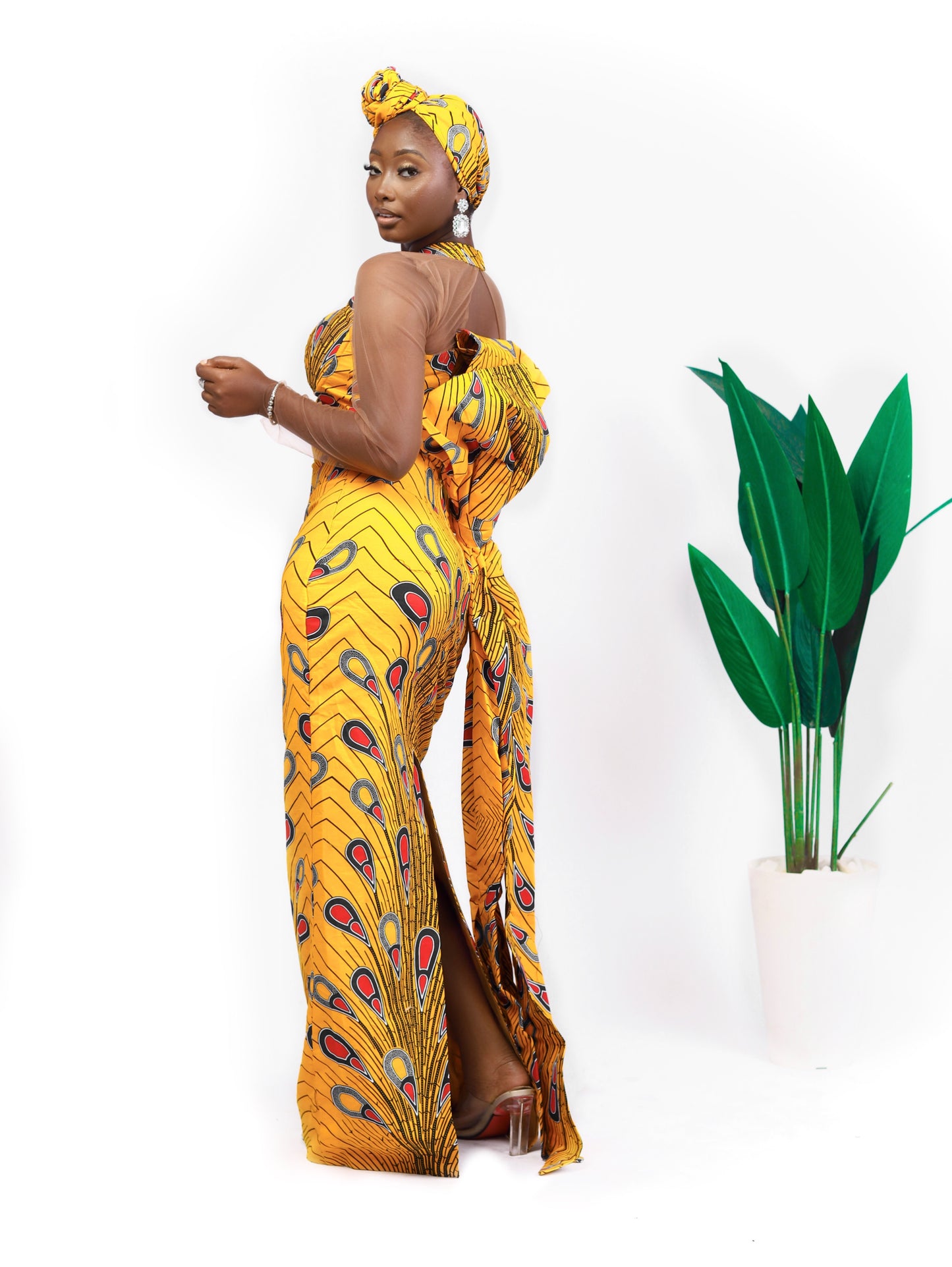 African Print full length dress and headscarf Shop on Afrothrone