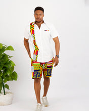 Load image into Gallery viewer, white shirt with a mix of prints, short and shirt ankata set.