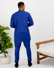 Load image into Gallery viewer, mens ankara long sleeve shirt, mix of blue and African print, 