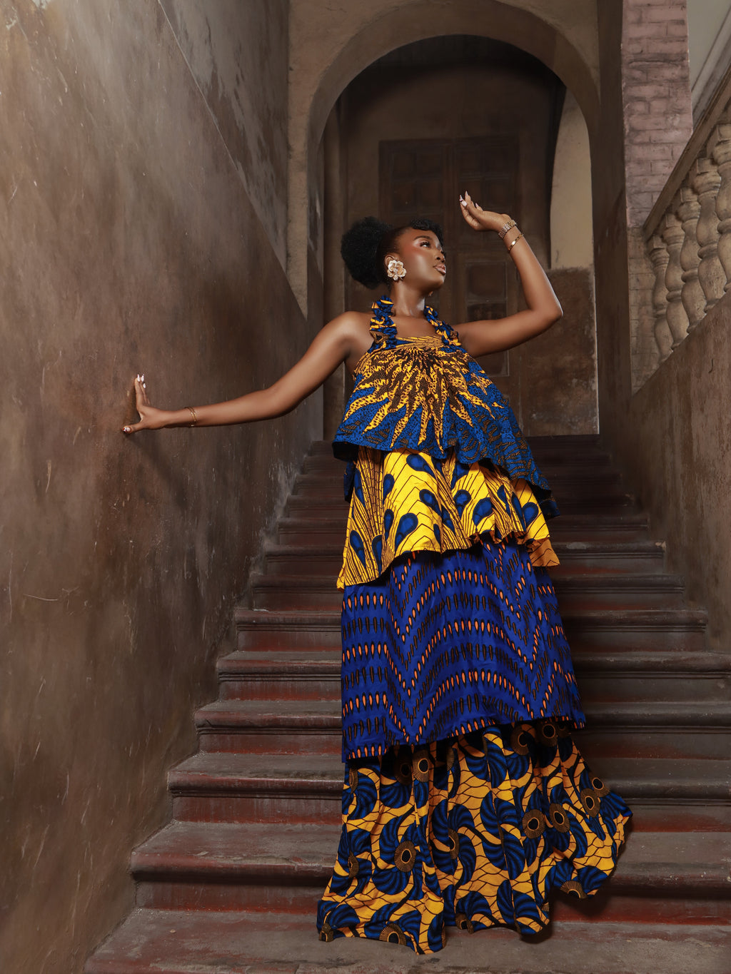 Zila Blue African Print Maxi Dress