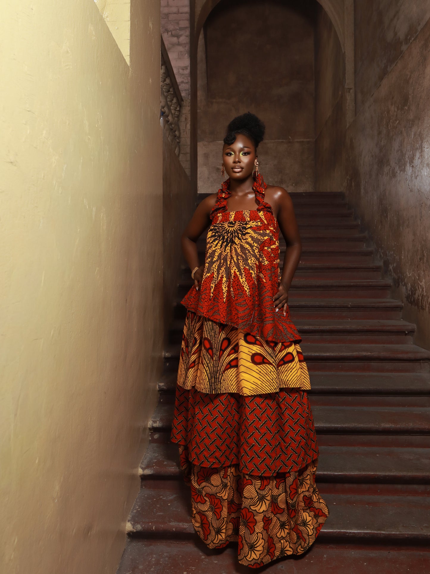 Zuriel Red African Print Maxi Dress