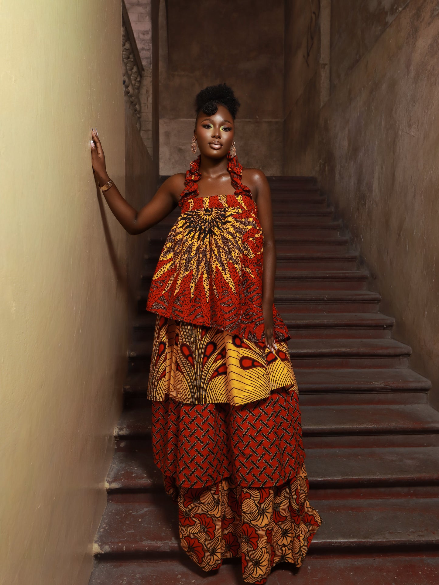 Zuriel Red African Print Maxi Dress