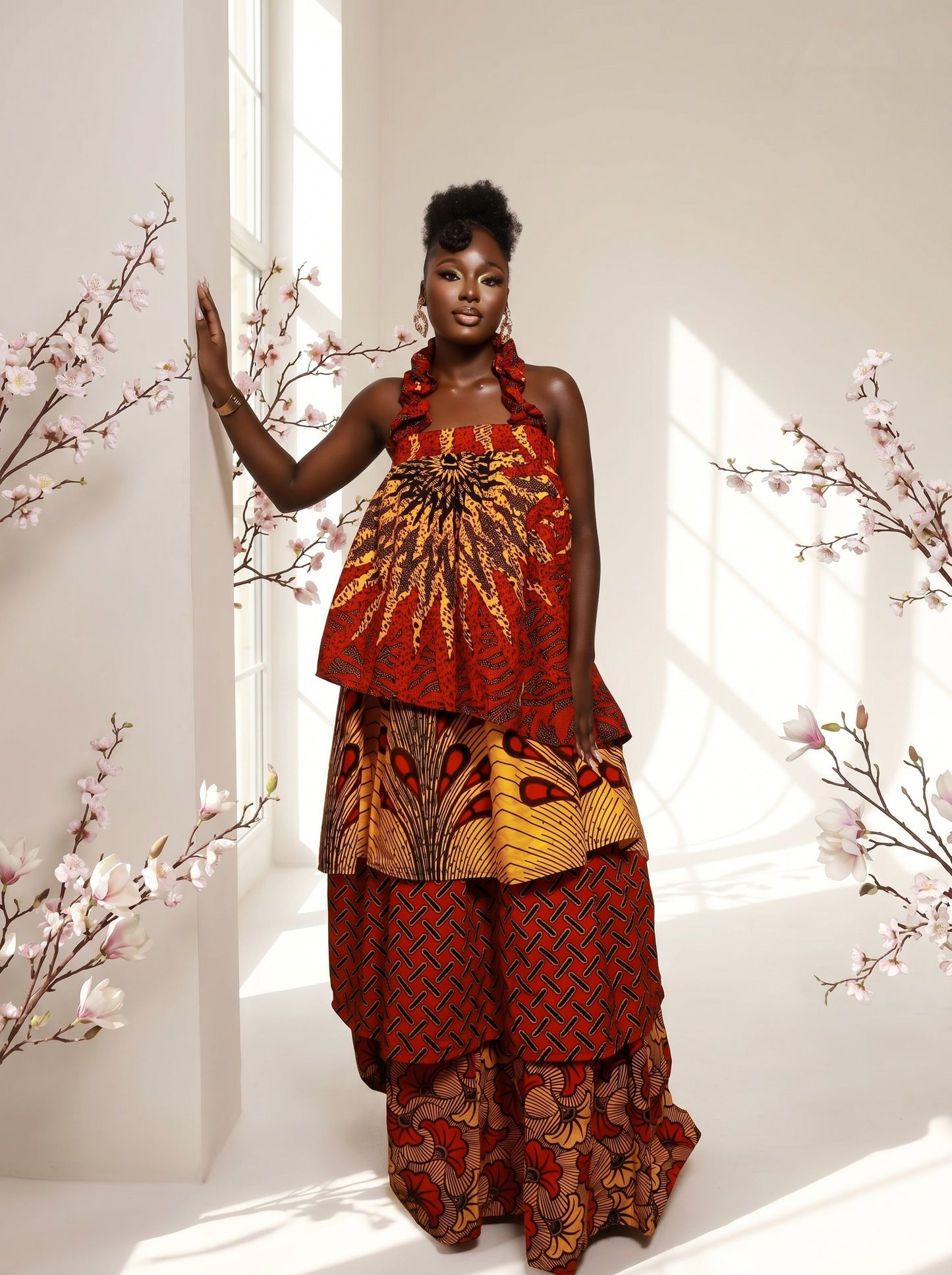 Zuriel Red African Print Maxi Dress