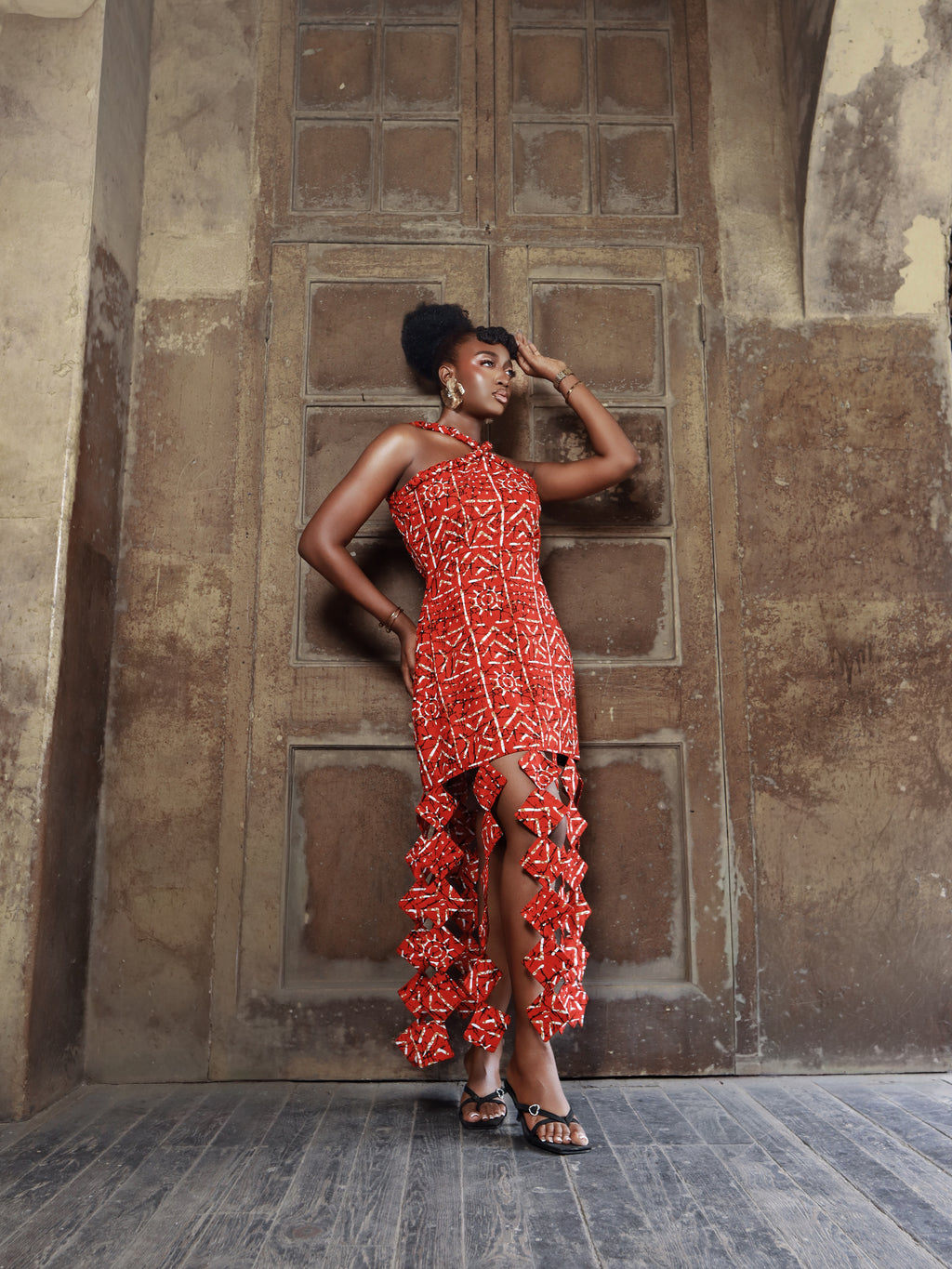 Oluchi Red African Print Red Dress