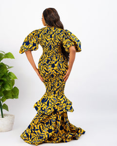 Yellow mermaid dress, African print, long ankara dress