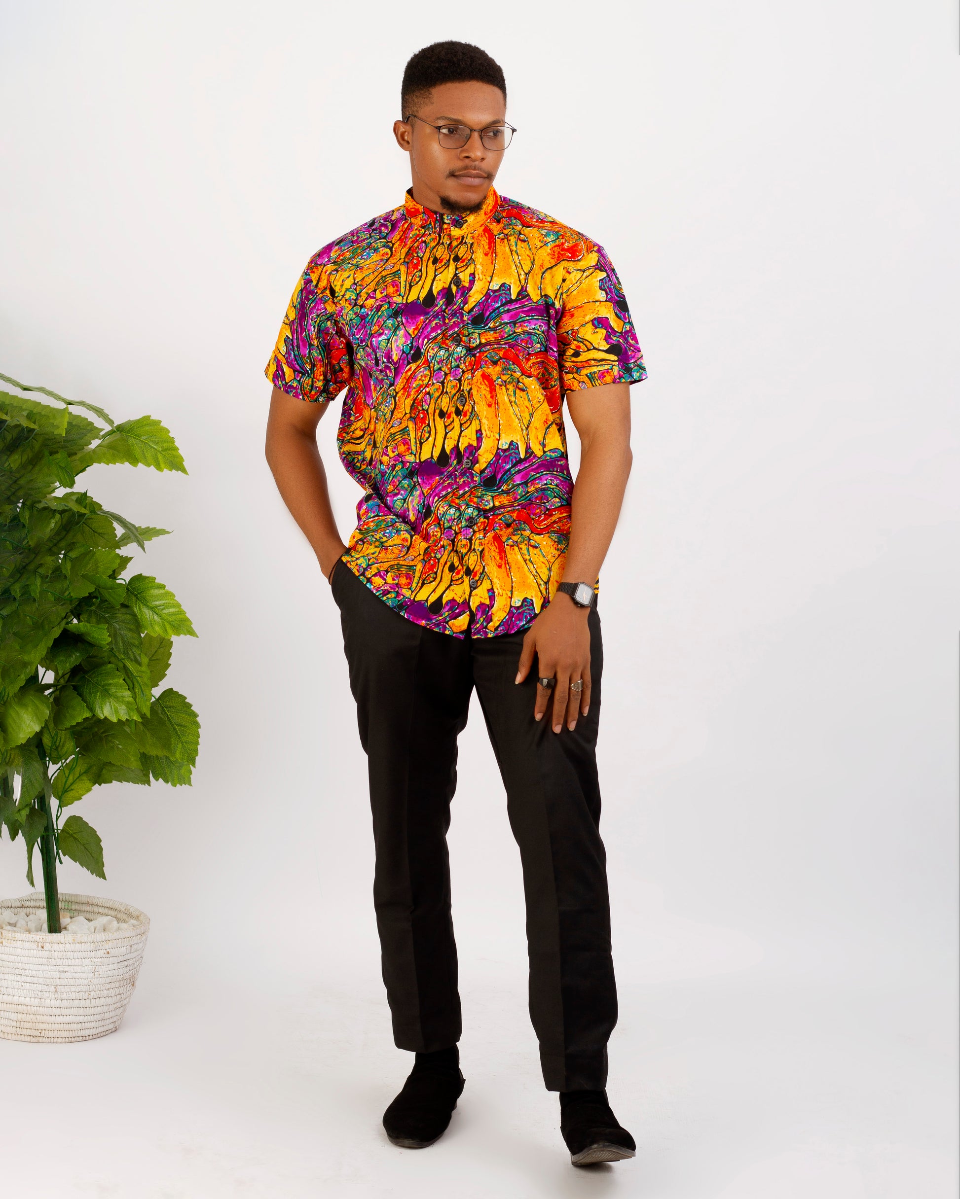mens ankara shirt sleeve shirt, colorful African print, 