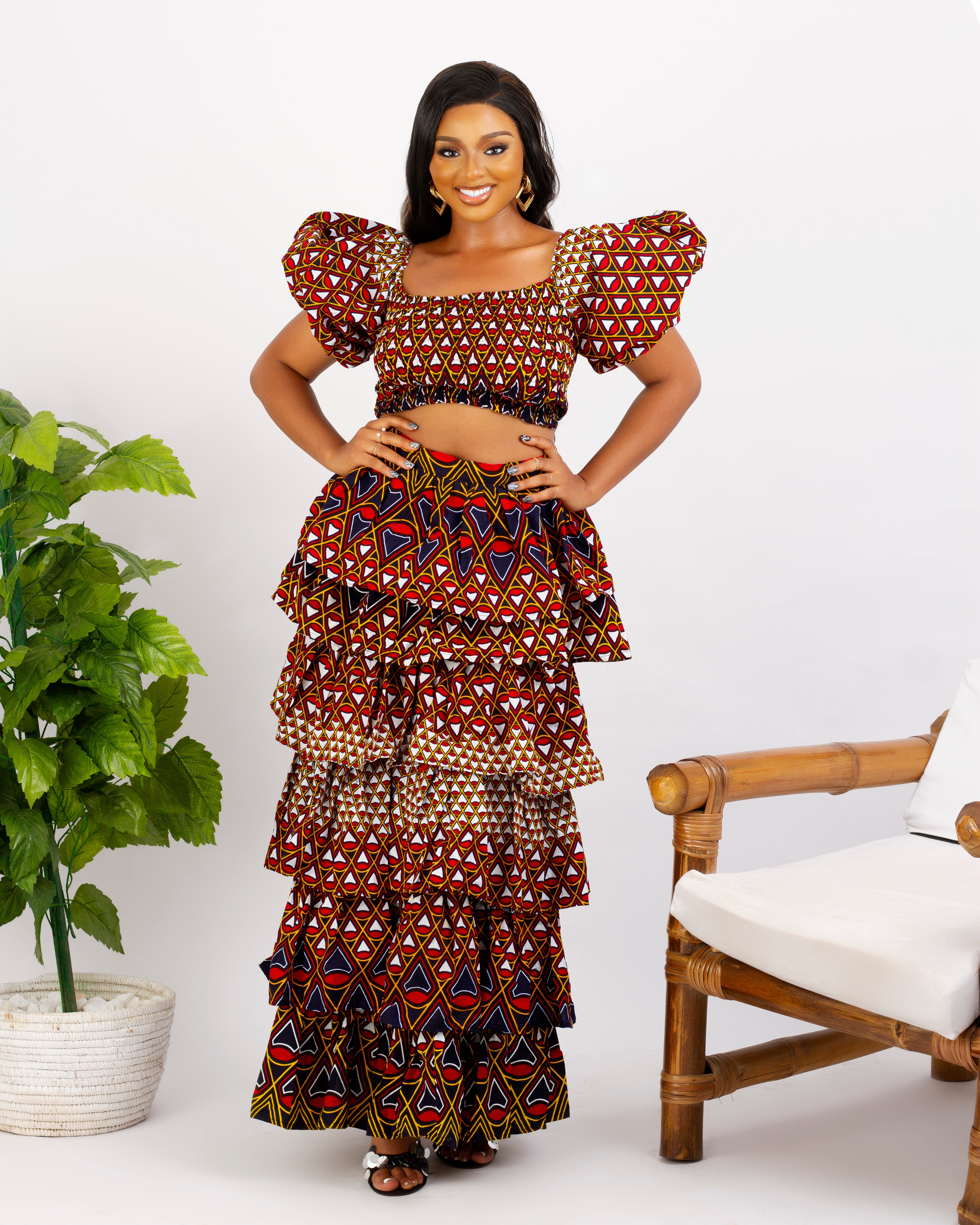 two piece Ankara set crop top and maxi flare skirt