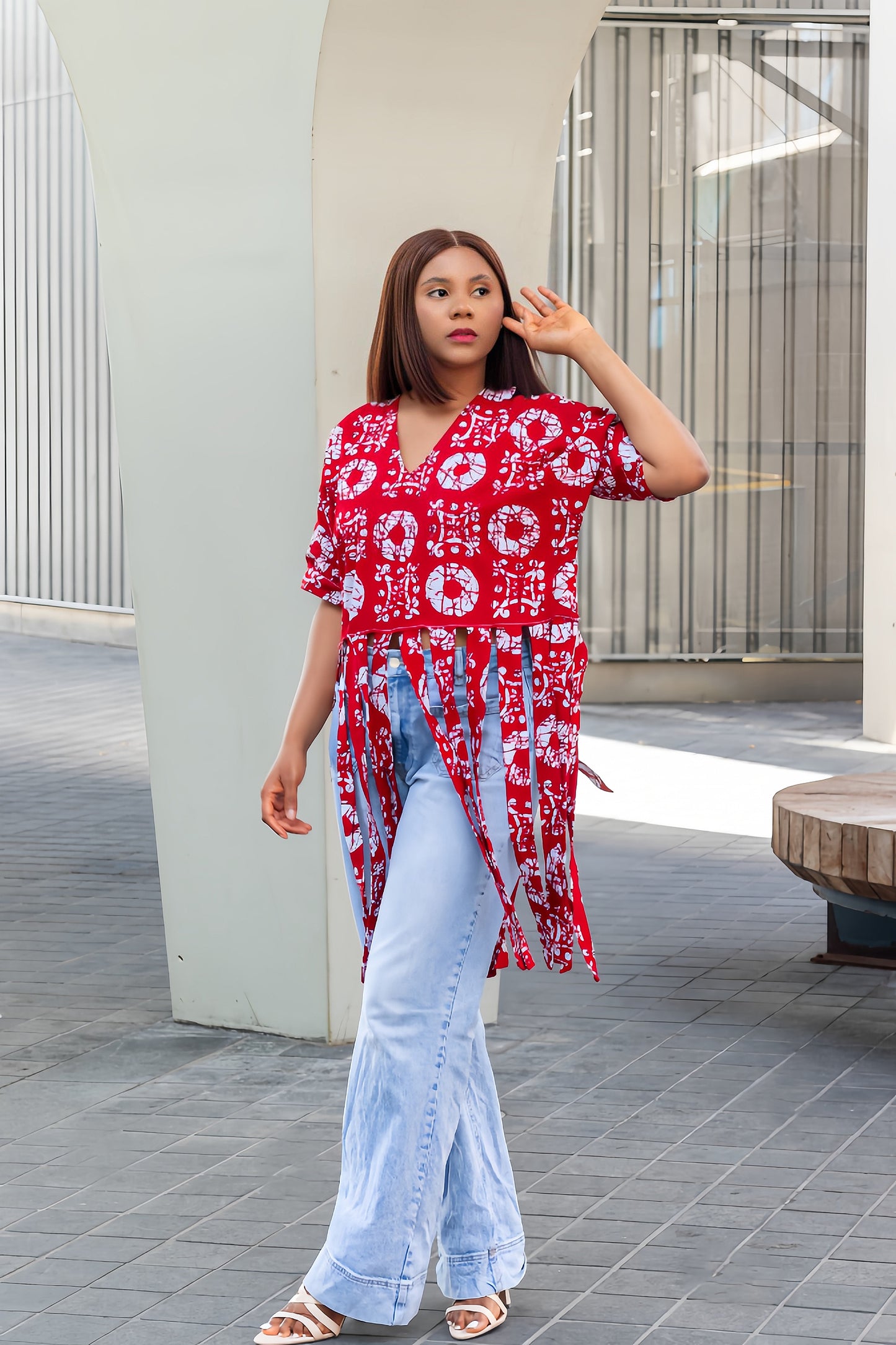 Rikka African Print fringe top