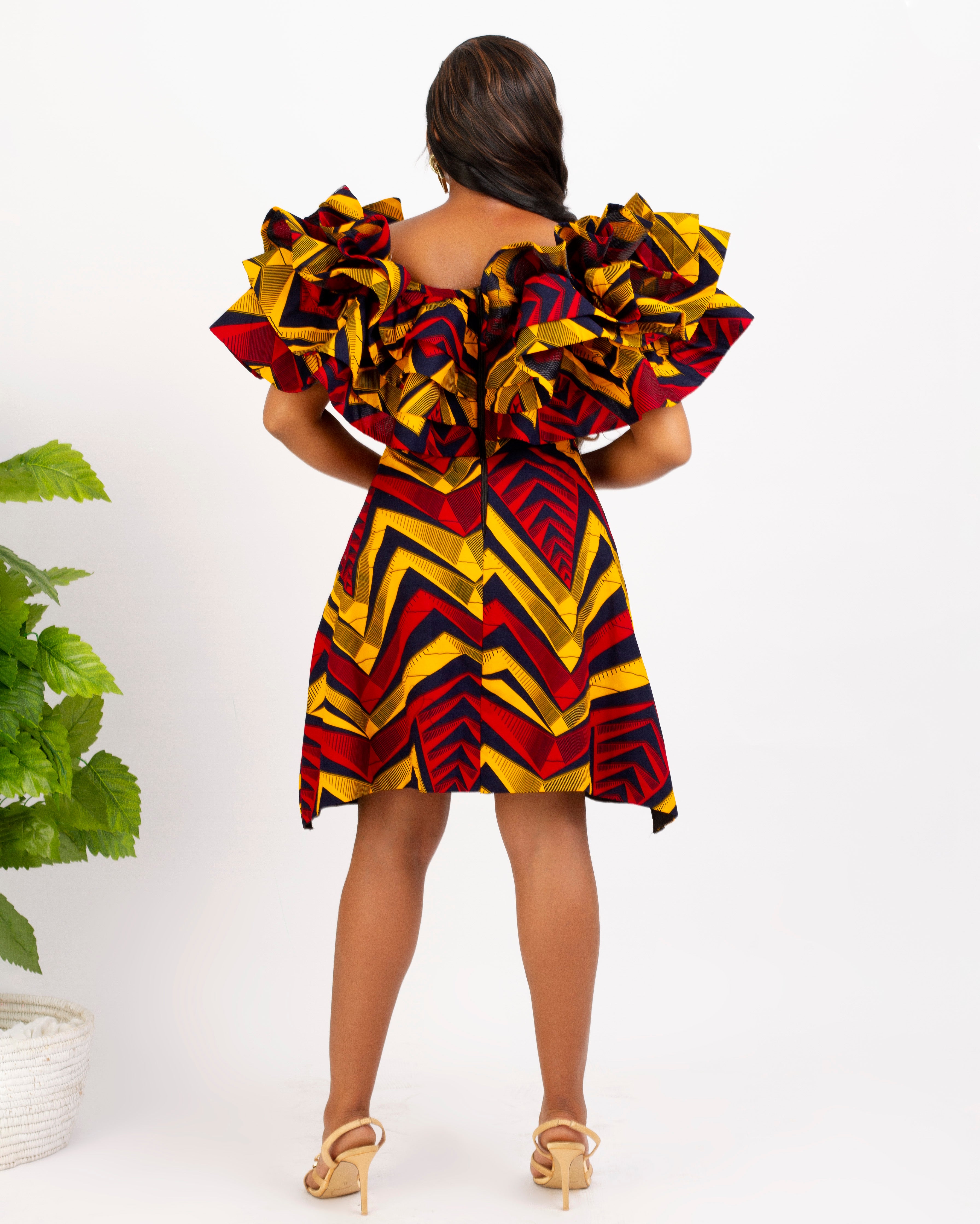ruffles detailed sleeves, mini ankara dress