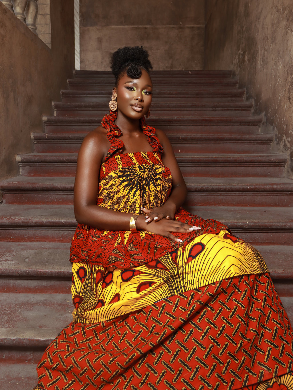 Zila Red African Print Maxi Dress