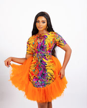 Load image into Gallery viewer, Ankara mini dress, tulle/net details, colorful African print