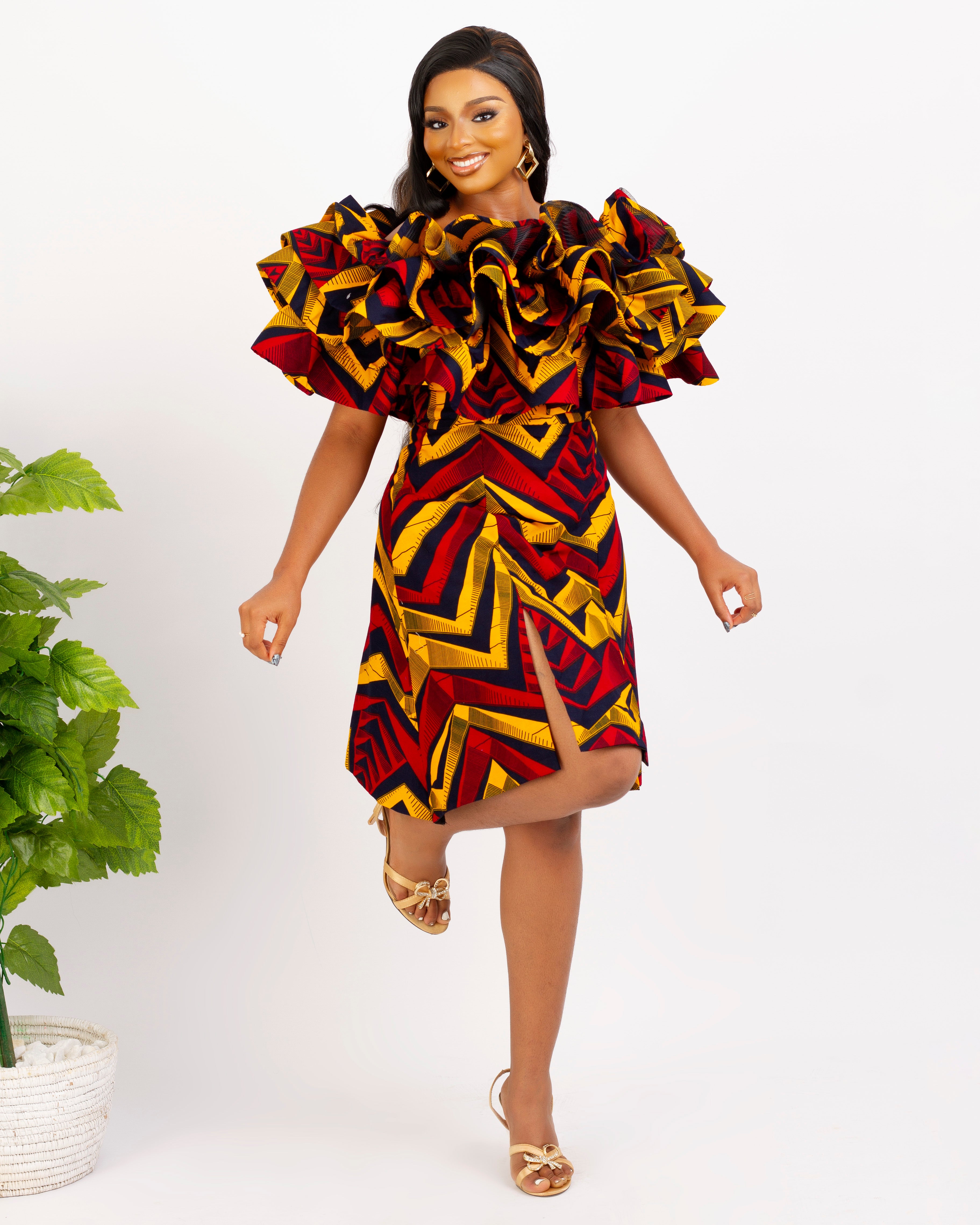 ruffles detailed sleeves, mini ankara dress