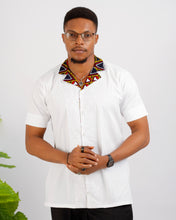Load image into Gallery viewer, matching couple set in Ankara prints, white and akara short sleeves