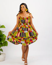 Load image into Gallery viewer,  Sleeveless Ankara midi dress, multicolored prints mini ankara dress