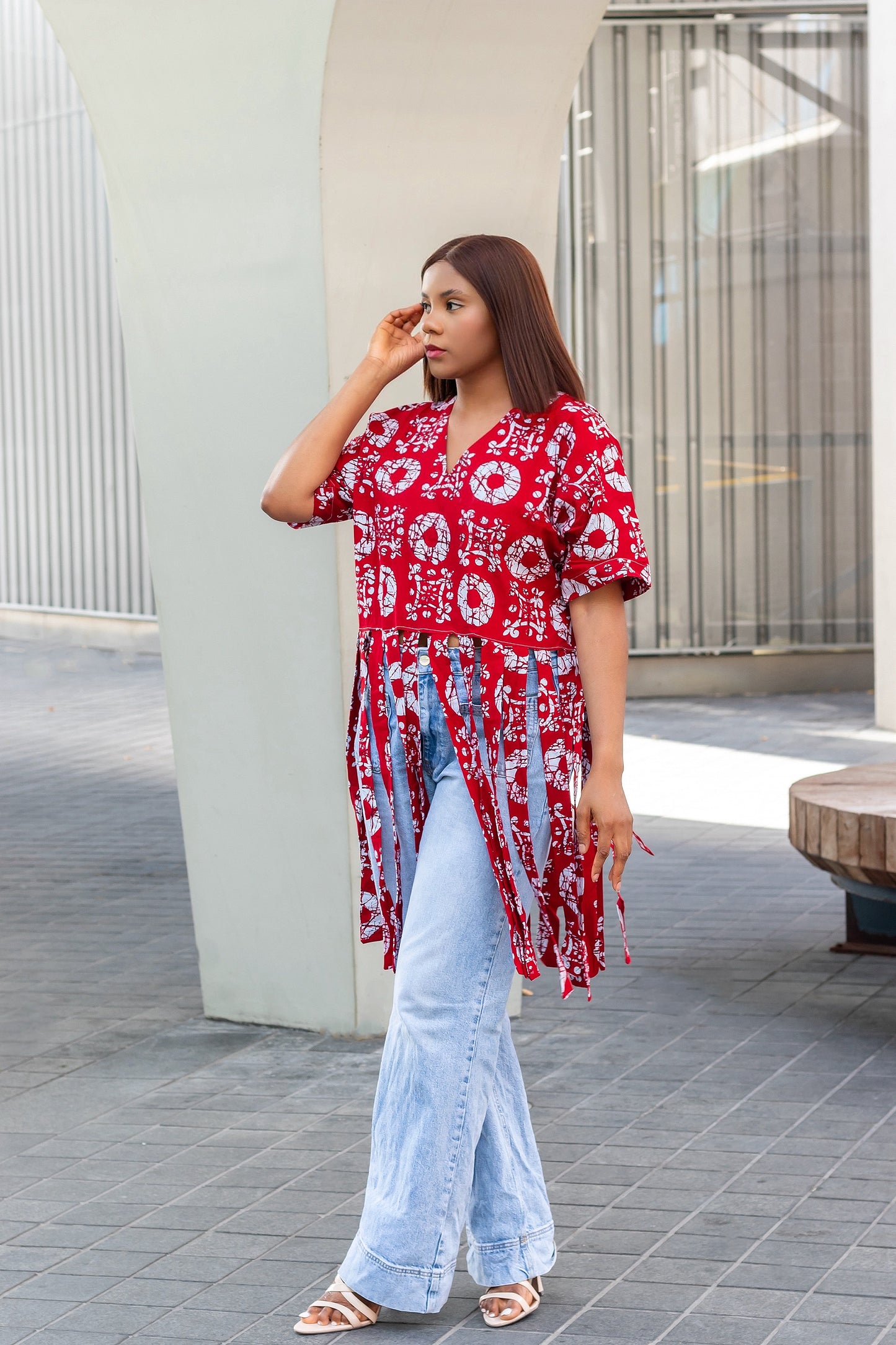 Rikka African Print fringe top