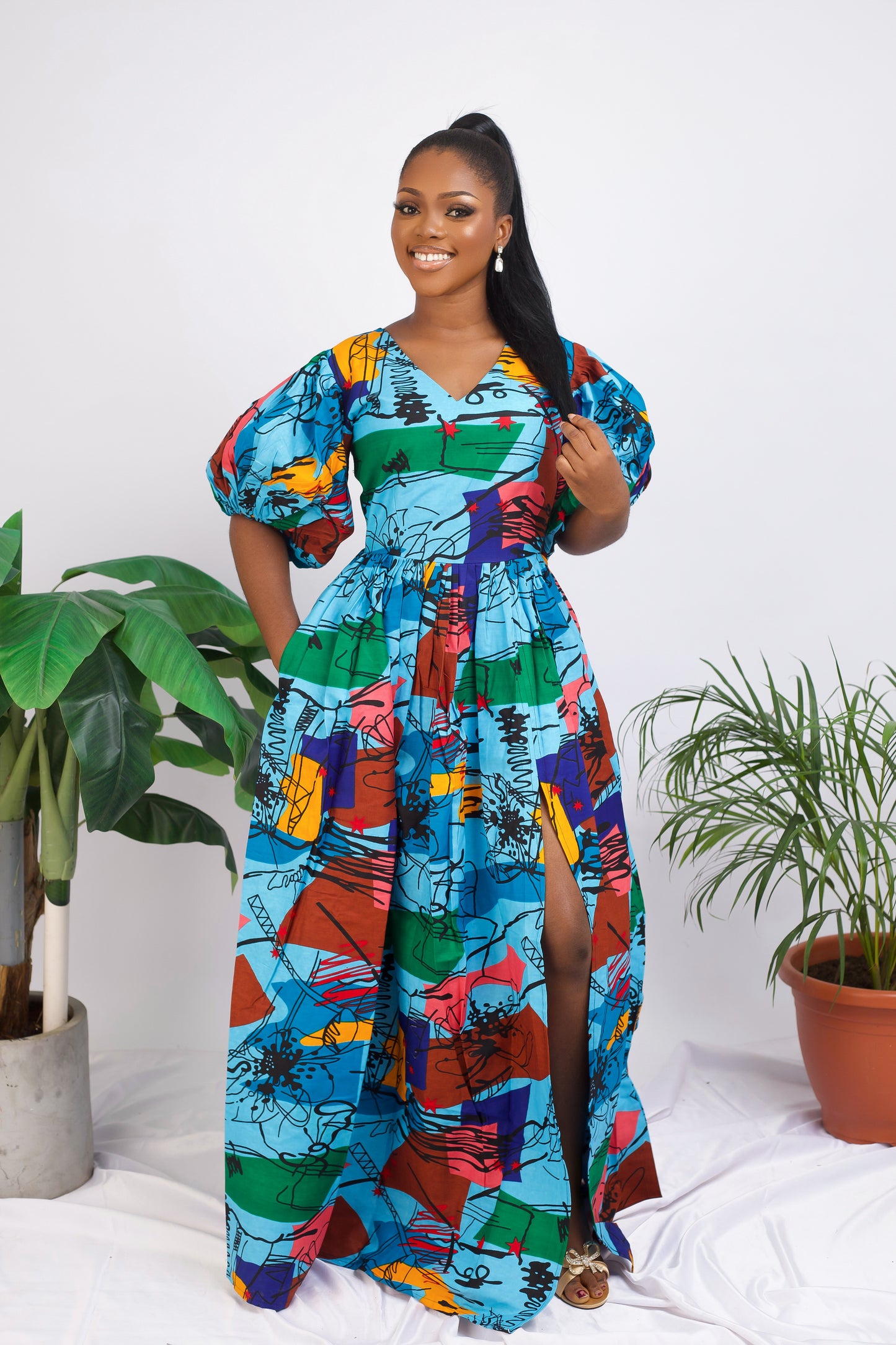 African Print maxi dress with  slit Shop on Afrothrone