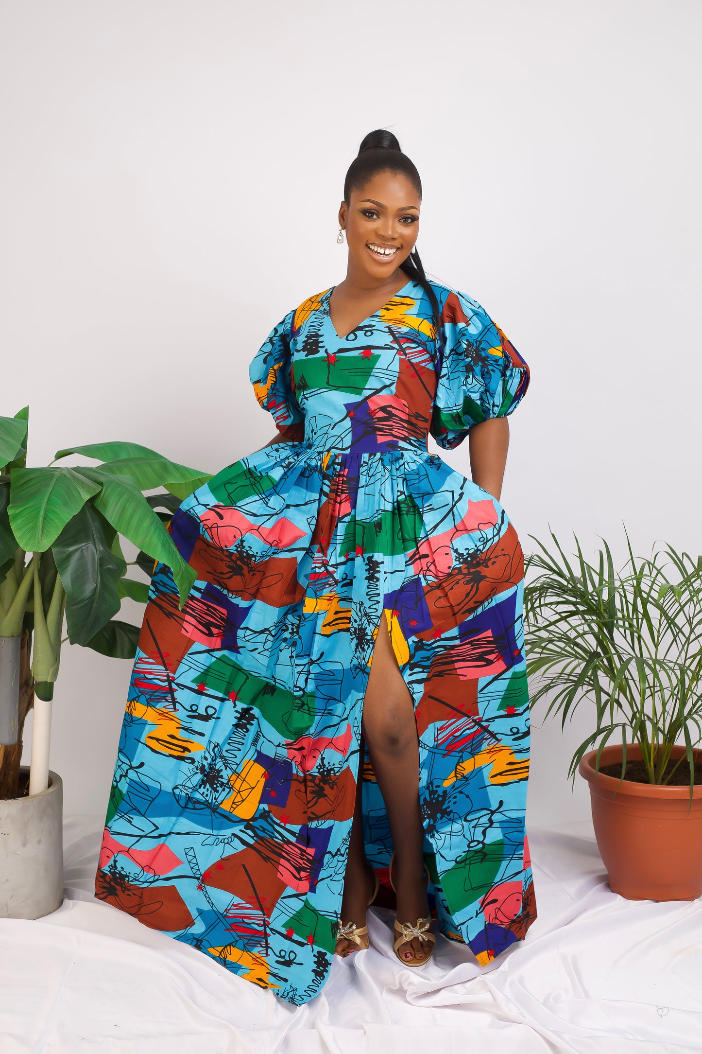African Print maxi dress with a slit Shop on Afrothrone