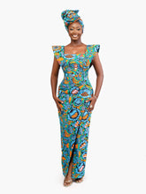 Load image into Gallery viewer, African Print full length dress and headscarf Shop on Afrothrone