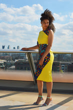 Load image into Gallery viewer, Sabra African print Ankara patch work yellow midi dress - Afrothrone
