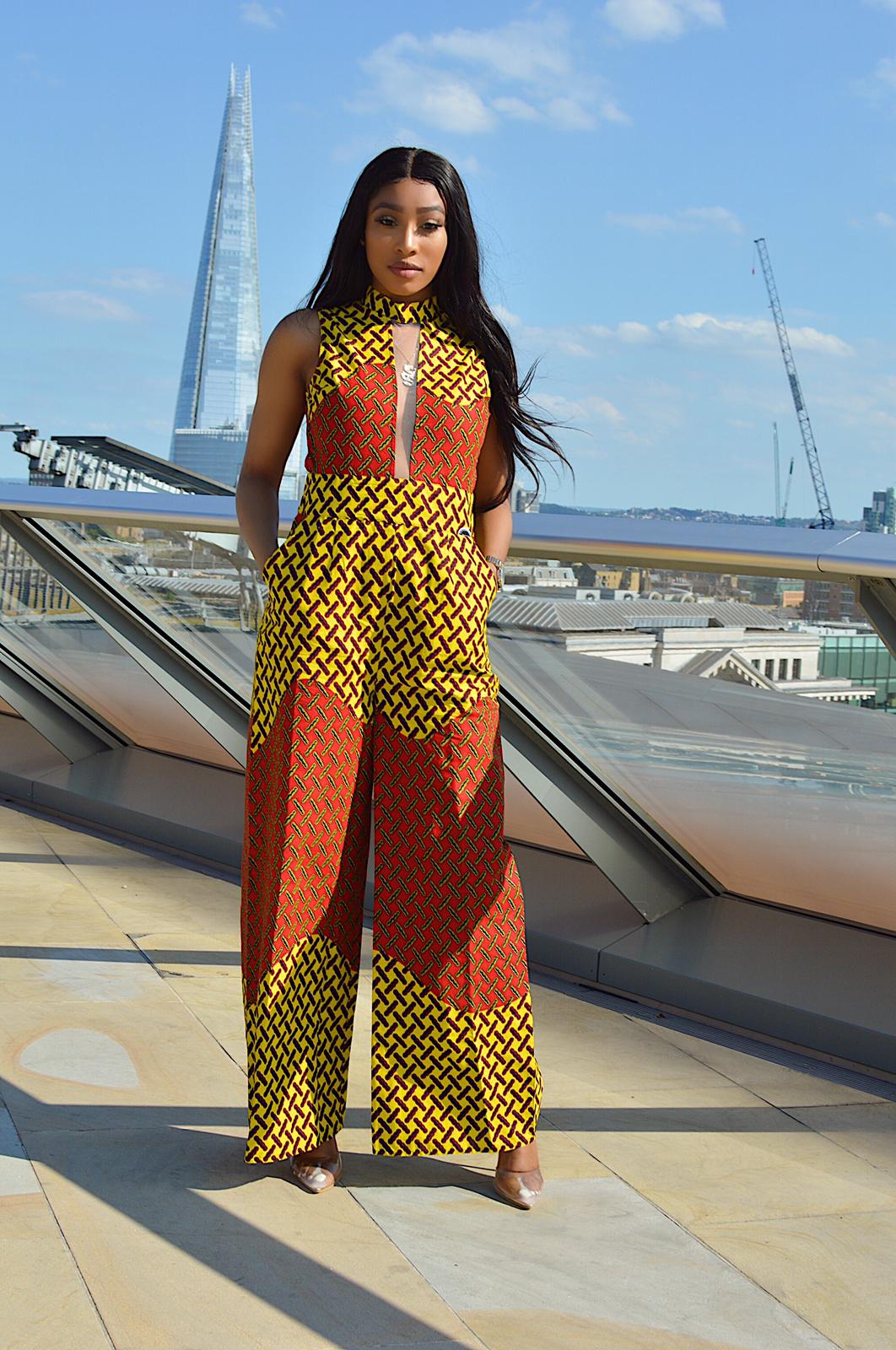 Gbemi African Ankara Kente Infinity Strap Jumpsuit in Red Gold White and  Black - Chimzi