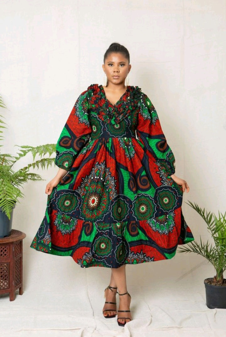 Halima Midi African Print Dress