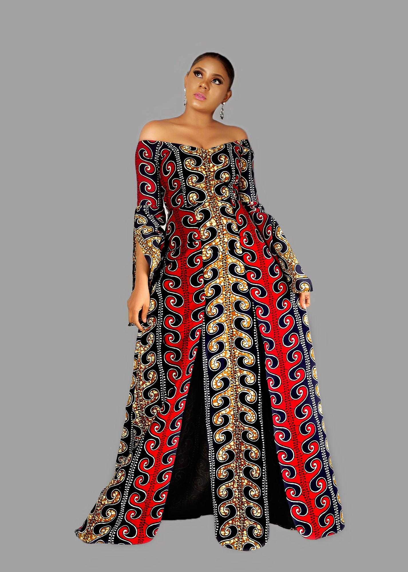 Lanu African Print Ankara Maxi Dress With Double Slit Afrothrone