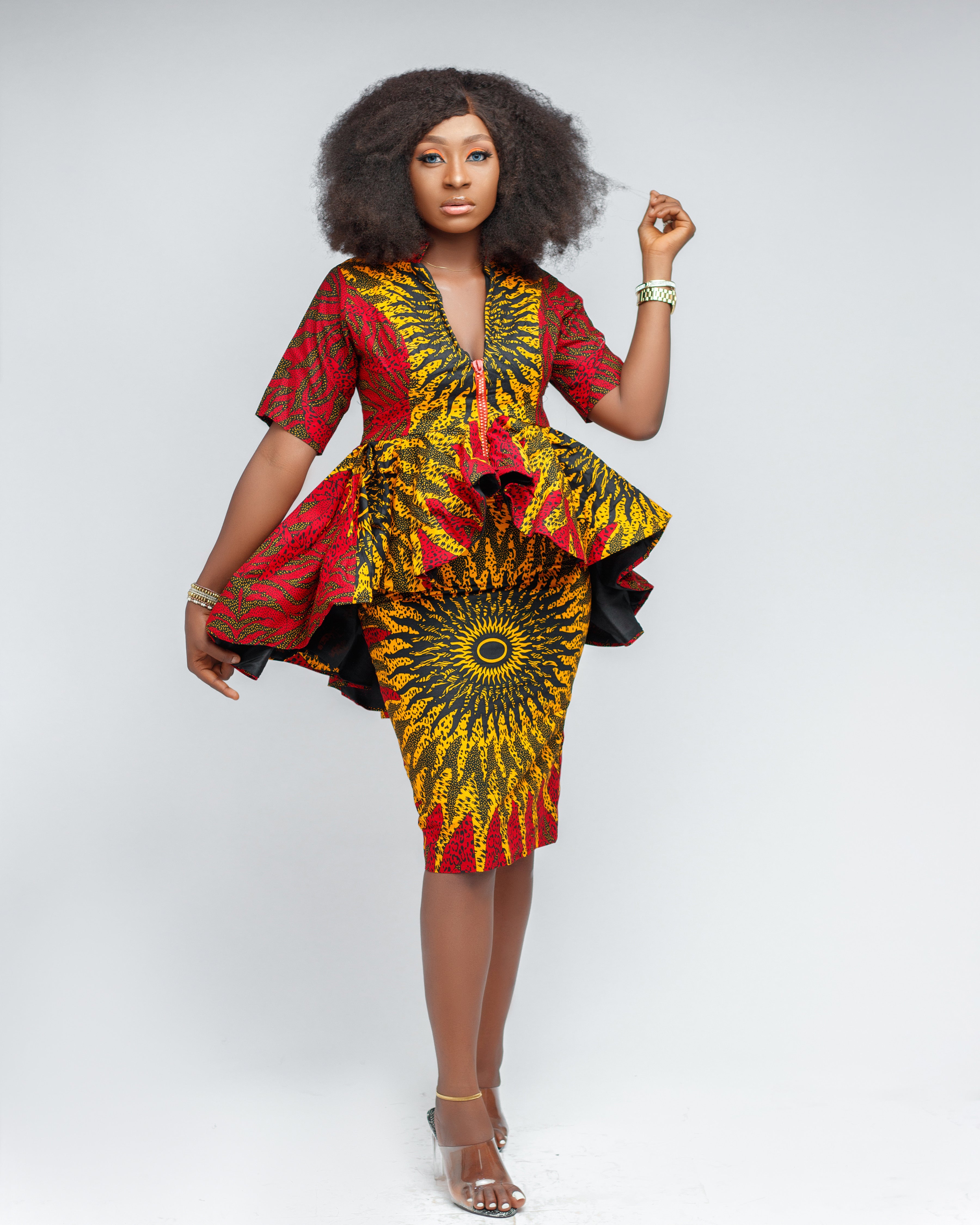 Women African Print Collar Sleeveless Orange Peplum Dress, UK S/M FREE UK  P&P | eBay