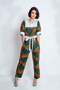Doshima African Print Ankara jumpsuit with shirt details - Afrothrone