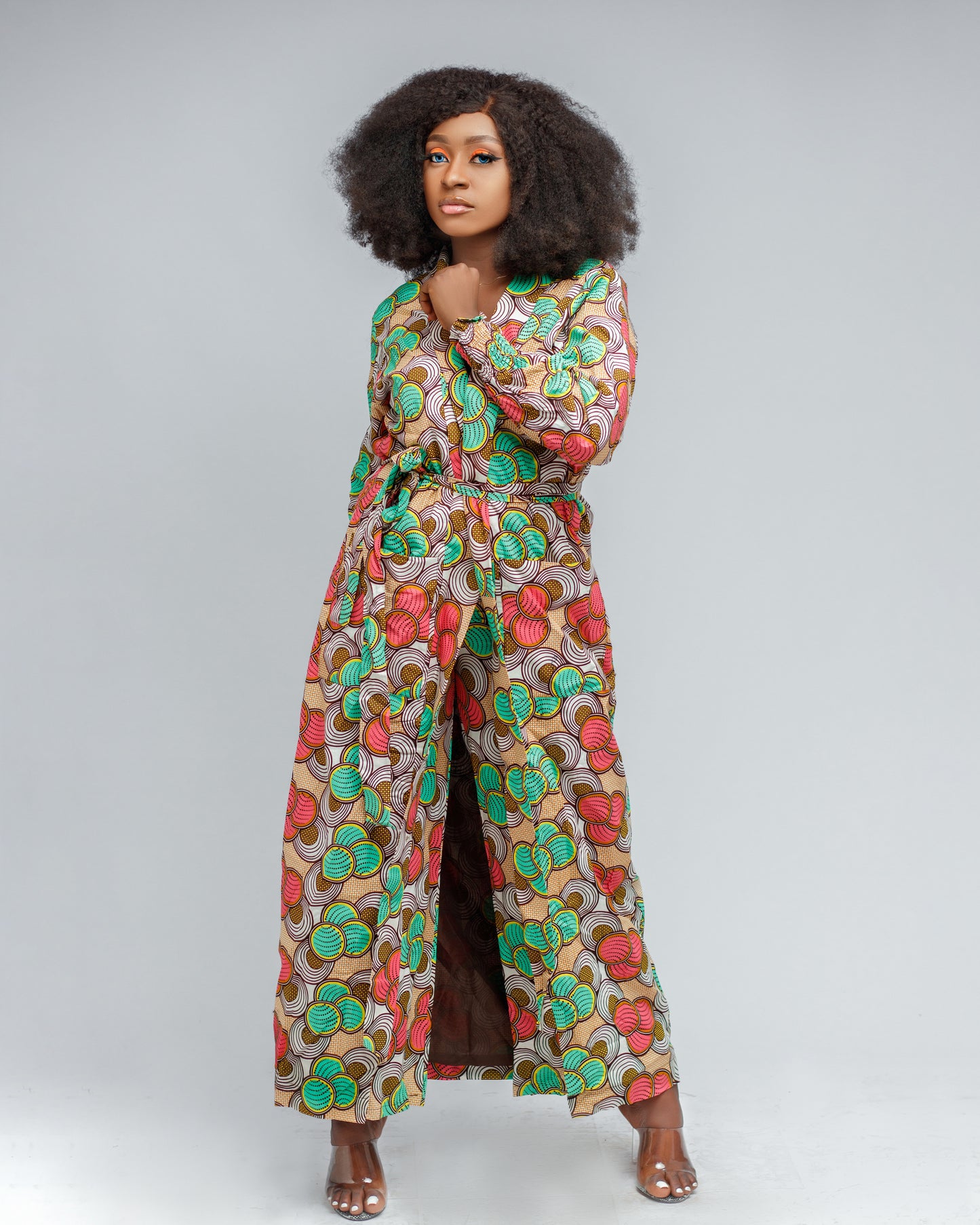 Nzinga African print duster trench kimono