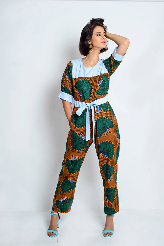 Doshima African Print Ankara jumpsuit with shirt details - Afrothrone
