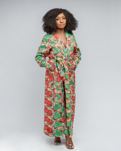Nzinga African print duster trench kimono