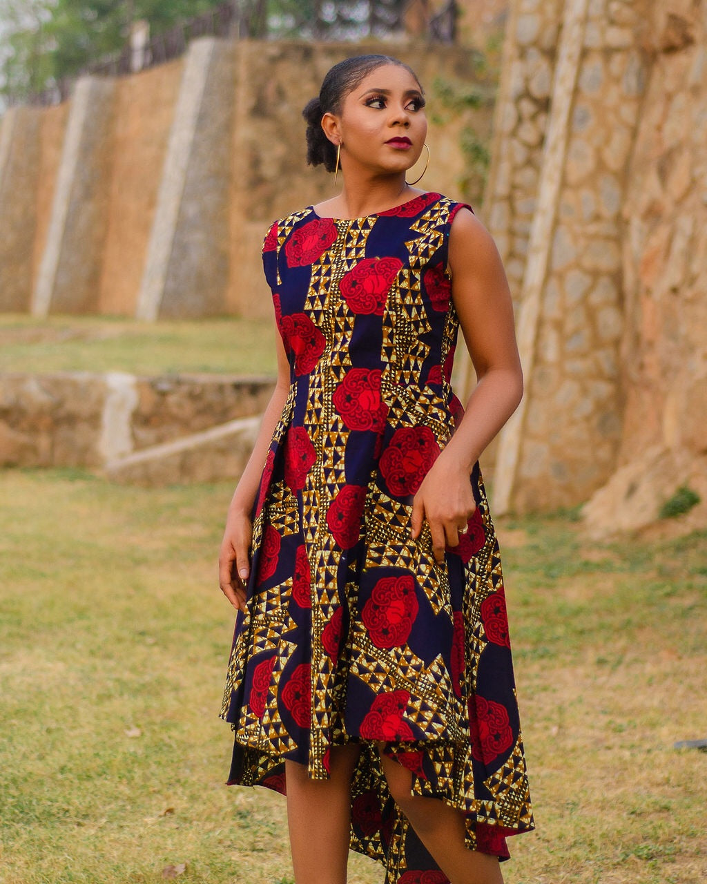 NEW IN Abims African print Ankara high low pleated flay dress - Afrothrone
