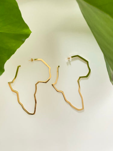 African Map 18 Karat Gold Plated Large Hoop Earrings