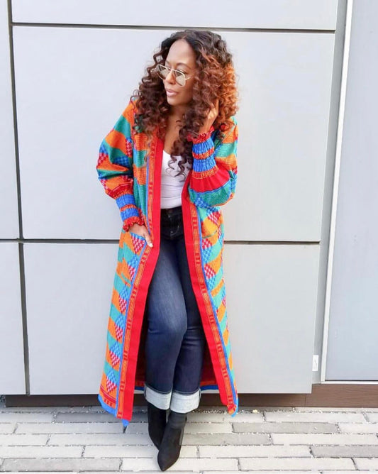 Dhakirah African print duster coat - Afrothrone