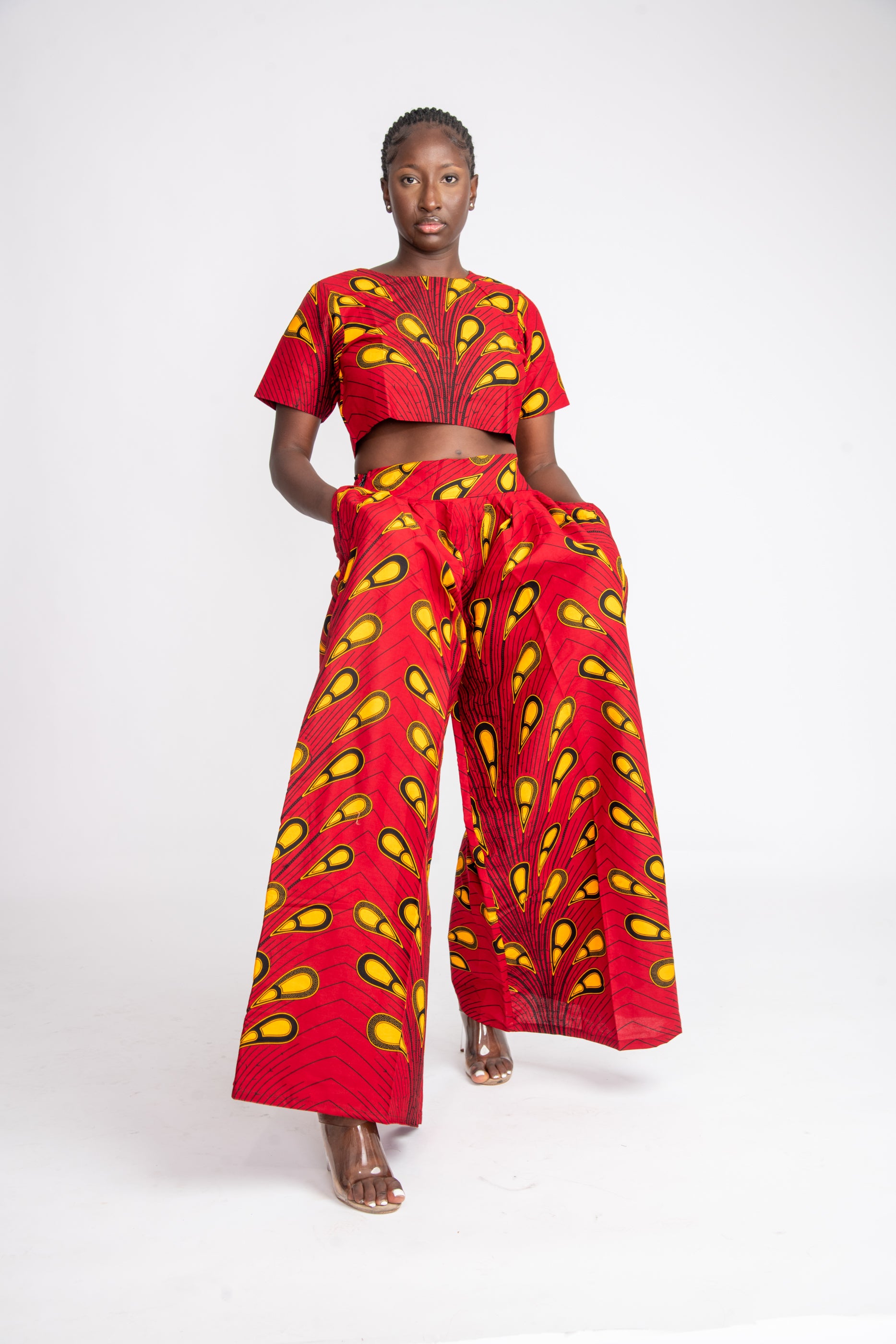 African print, ankara sets, two piece in african prrint.  crop and palazzo pants in ankara.