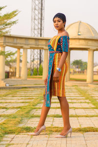 NEW IN Akwete African print wax kente and Ankara mix midi dress - Afrothrone