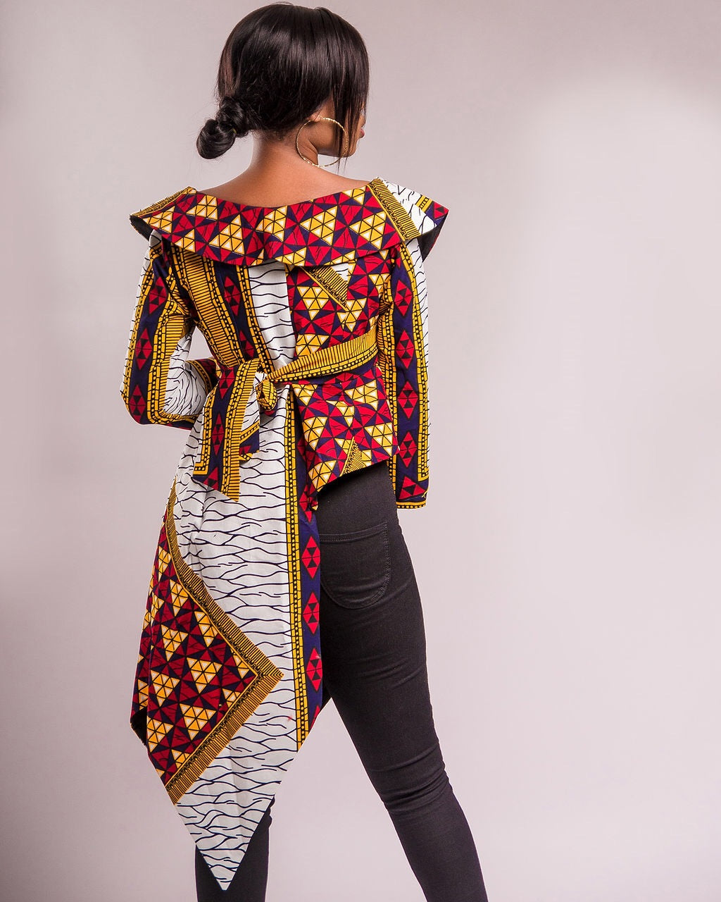 NEW IN MONIQUE Asymmetrical African print wrap jacket top - Afrothrone